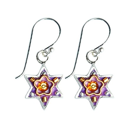 Silver Star of David Earrings in Purple by Ester Shahaf | Earrings