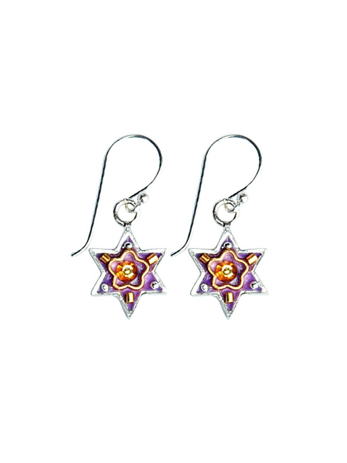 Silver Star of David Earrings in Purple by Ester Shahaf | Earrings