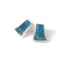 Michal Kirat Handmade Sterling Silver Rectan... | Roman Glass Earrings