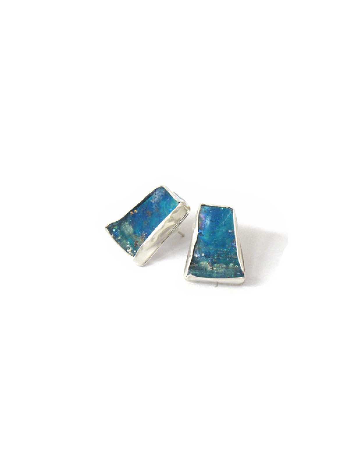 Michal Kirat Handmade Sterling Silver Rectan... | Roman Glass Earrings