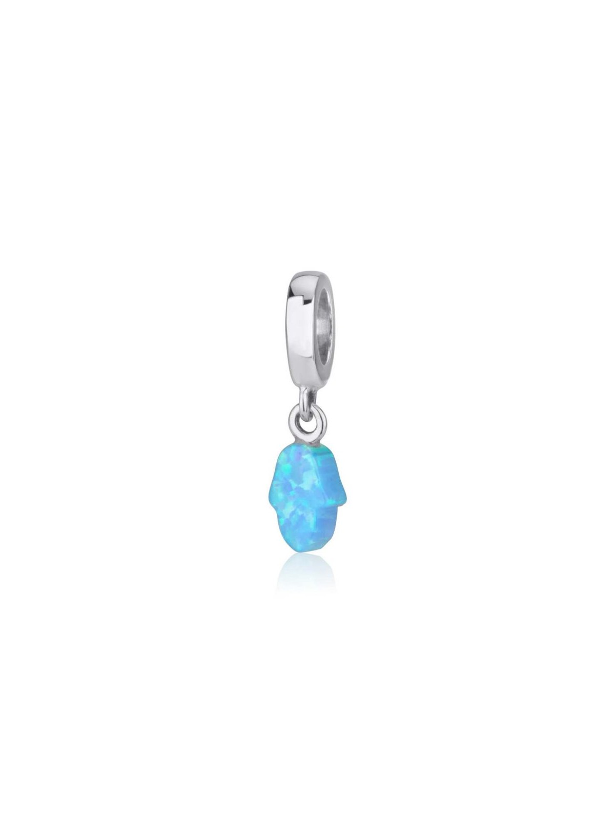 Sterling Silver Charm with Hanging Blue Opal Hamsa... | Judaica Charms