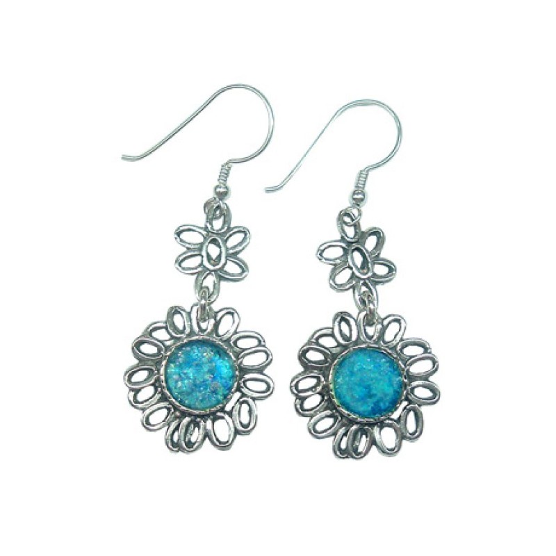 Michal Kirat Sterling Silver Dangle Earrings... | Roman Glass Earrings