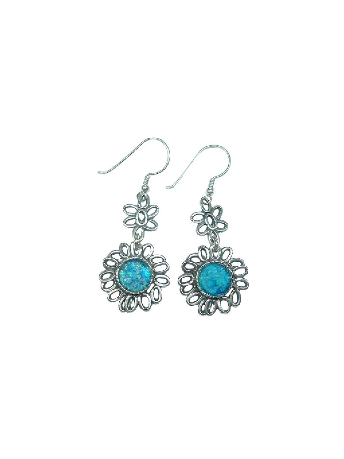 Michal Kirat Boucles d'oreilles pendantes en argent sterling... | Boucles d'oreilles en verre romain