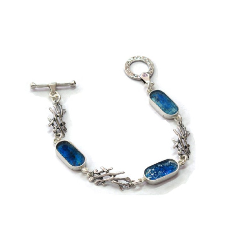 Michal Kirat Roman Glass Sterling Silver Brac... | Roman Glass Jewelry