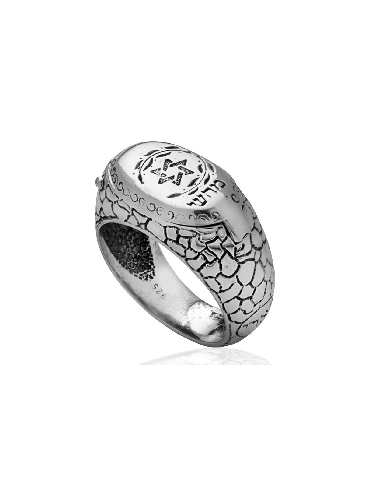 HaAri Silver Signet Snake Ring with Kabbalah Engravi... | Jewish Rings