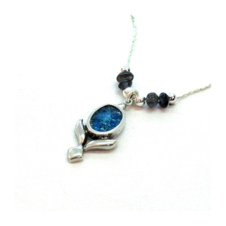 Michal Kirat Collier en argent avec perles de Lolite bleue... | Colliers en verre romain