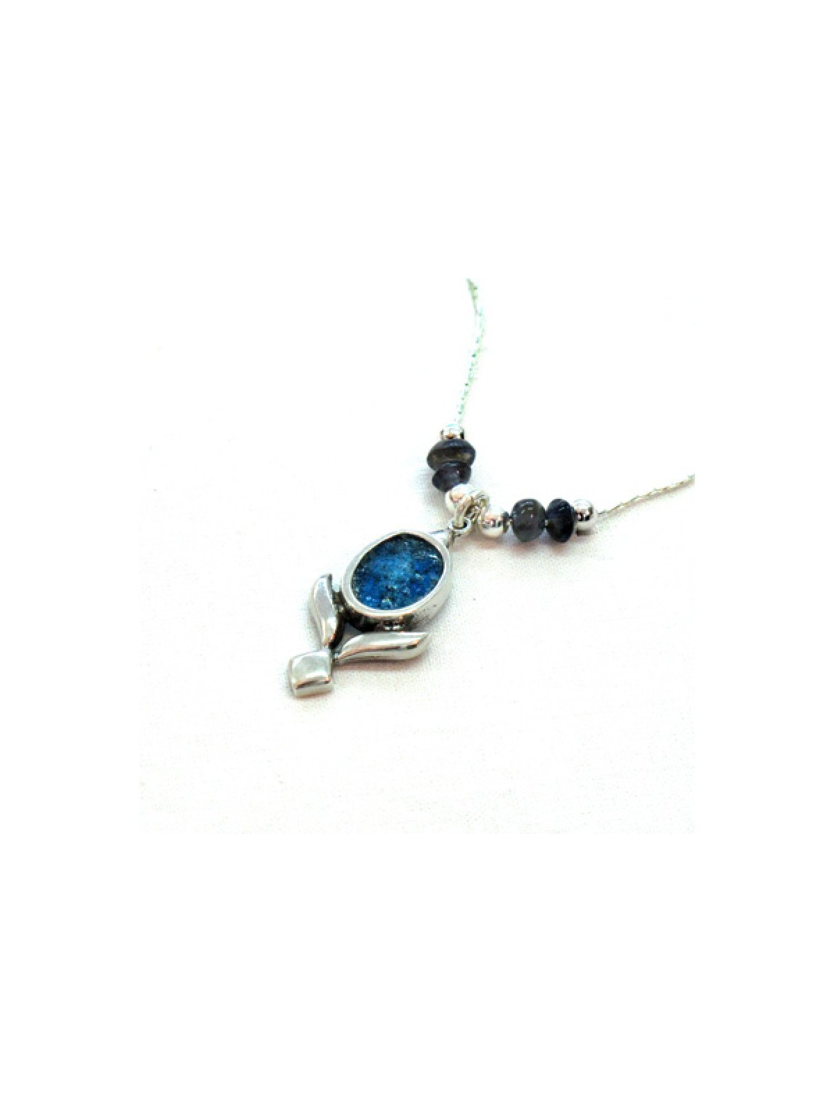 Michal Kirat Collier en argent avec perles de Lolite bleue... | Colliers en verre romain