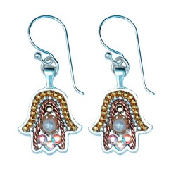 Silver Hamsa Earrings by Ester Shahaf | Earrings