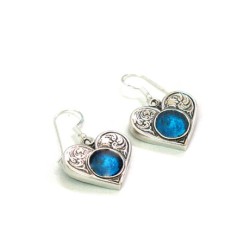 Michal Kirat Heart Shaped Sterling Silver Ea... | Roman Glass Earrings