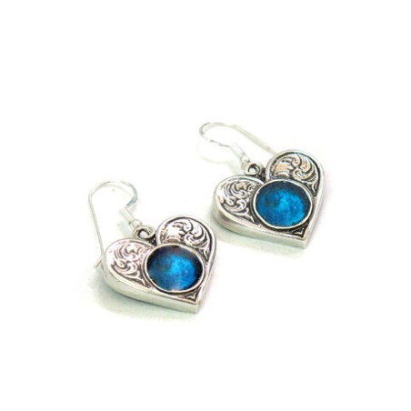 Michal Kirat Heart Shaped Sterling Silver Ea... | Roman Glass Earrings