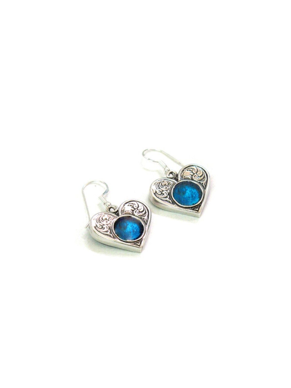 Michal Kirat Heart Shaped Sterling Silver Ea... | Roman Glass Earrings