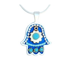 Blue Hamsa Pendant by Ester Shahaf | Hamsa Necklace