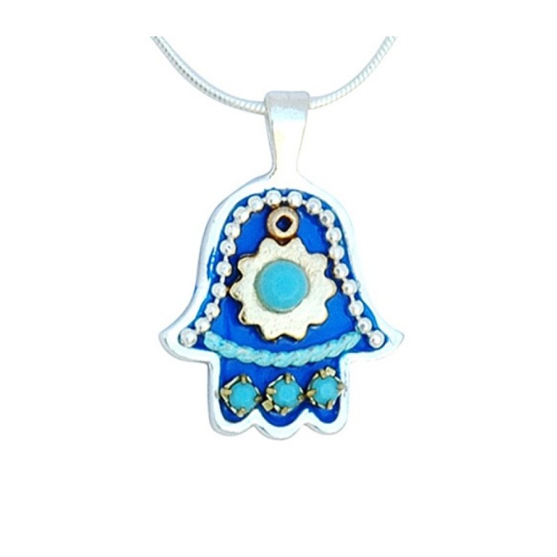 Blue Hamsa Pendant by Ester Shahaf | Hamsa Necklace