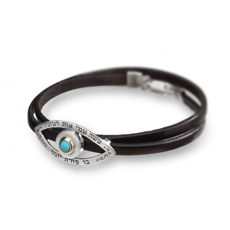 Bracelet Kabbale en cuir HaAri avec turquoise... | Bracelets par HaAri