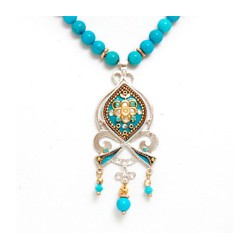 Silver Turquoise Beaded Necklace by Es... | Necklaces by Esther Shahaf