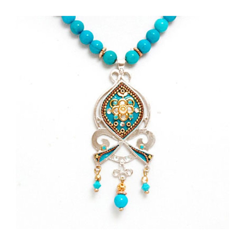 Silver Turquoise Beaded Necklace by Es... | Necklaces by Esther Shahaf