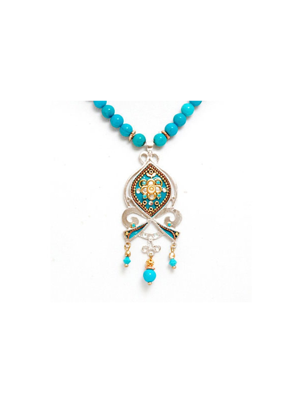 Silver Turquoise Beaded Necklace by Es... | Necklaces by Esther Shahaf