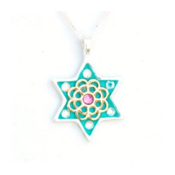 Green Gold Flower Star of David Neckla... | Necklaces by Esther Shahaf