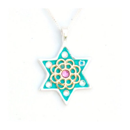 Green Gold Flower Star of David Neckla... | Necklaces by Esther Shahaf
