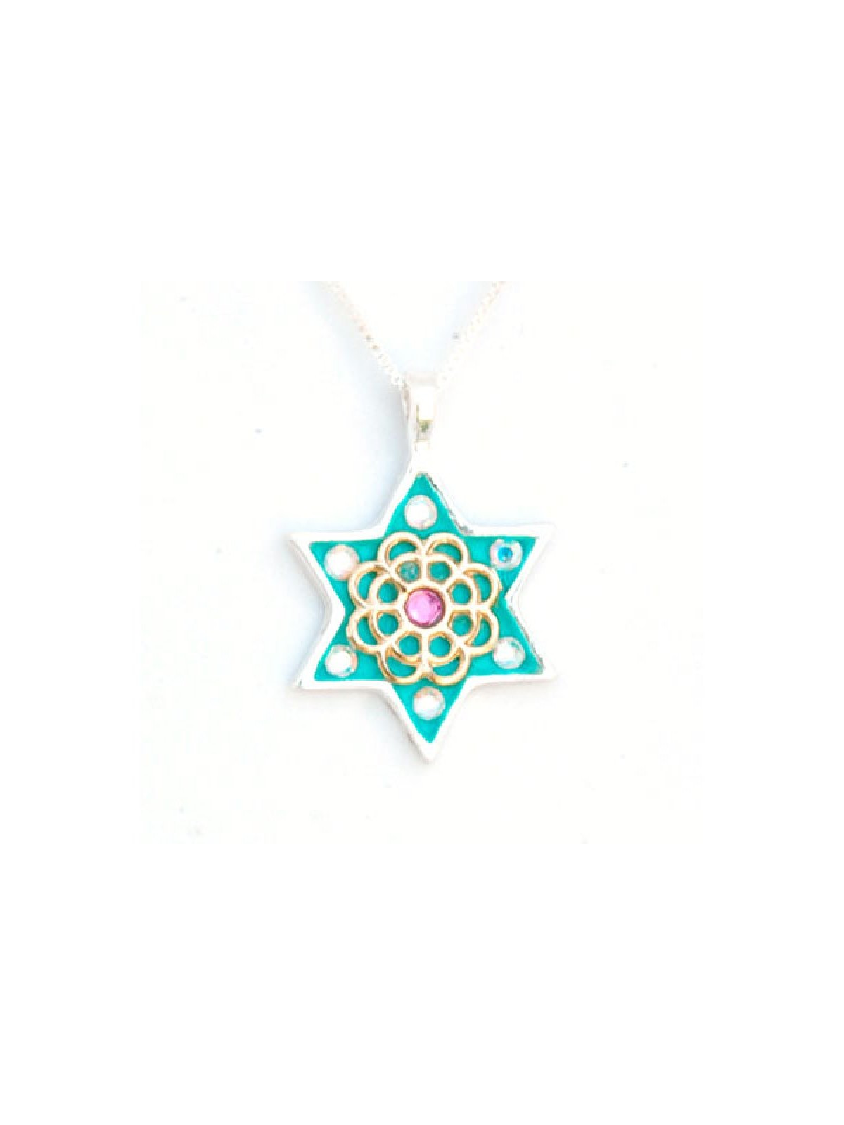 Green Gold Flower Star of David Neckla... | Necklaces by Esther Shahaf
