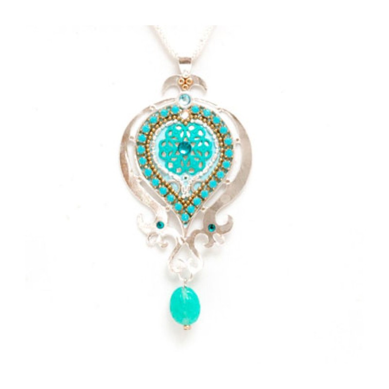 Turquoise Enamel Silver Necklace by Es... | Necklaces by Esther Shahaf