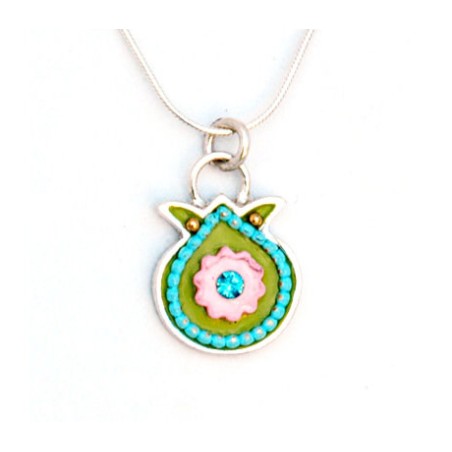 Collier de grenade en vert et rose par Ester Sh... | Pendentif juif