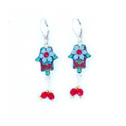 Blue Red Hamsa Earrings by Ester Shahaf | Earrings