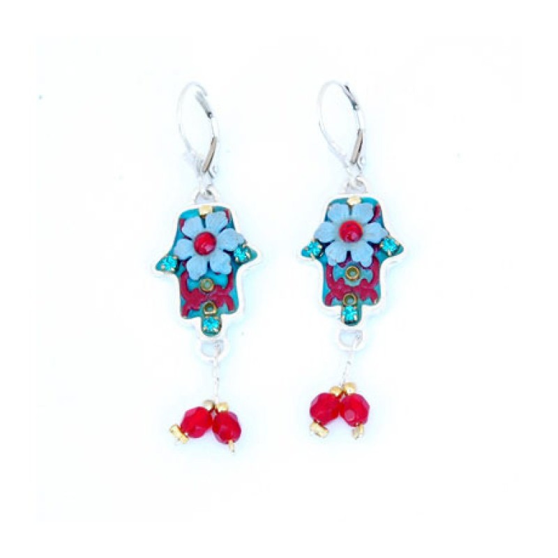 Blue Red Hamsa Earrings by Ester Shahaf | Earrings