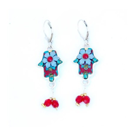 Blue Red Hamsa Earrings by Ester Shahaf | Earrings