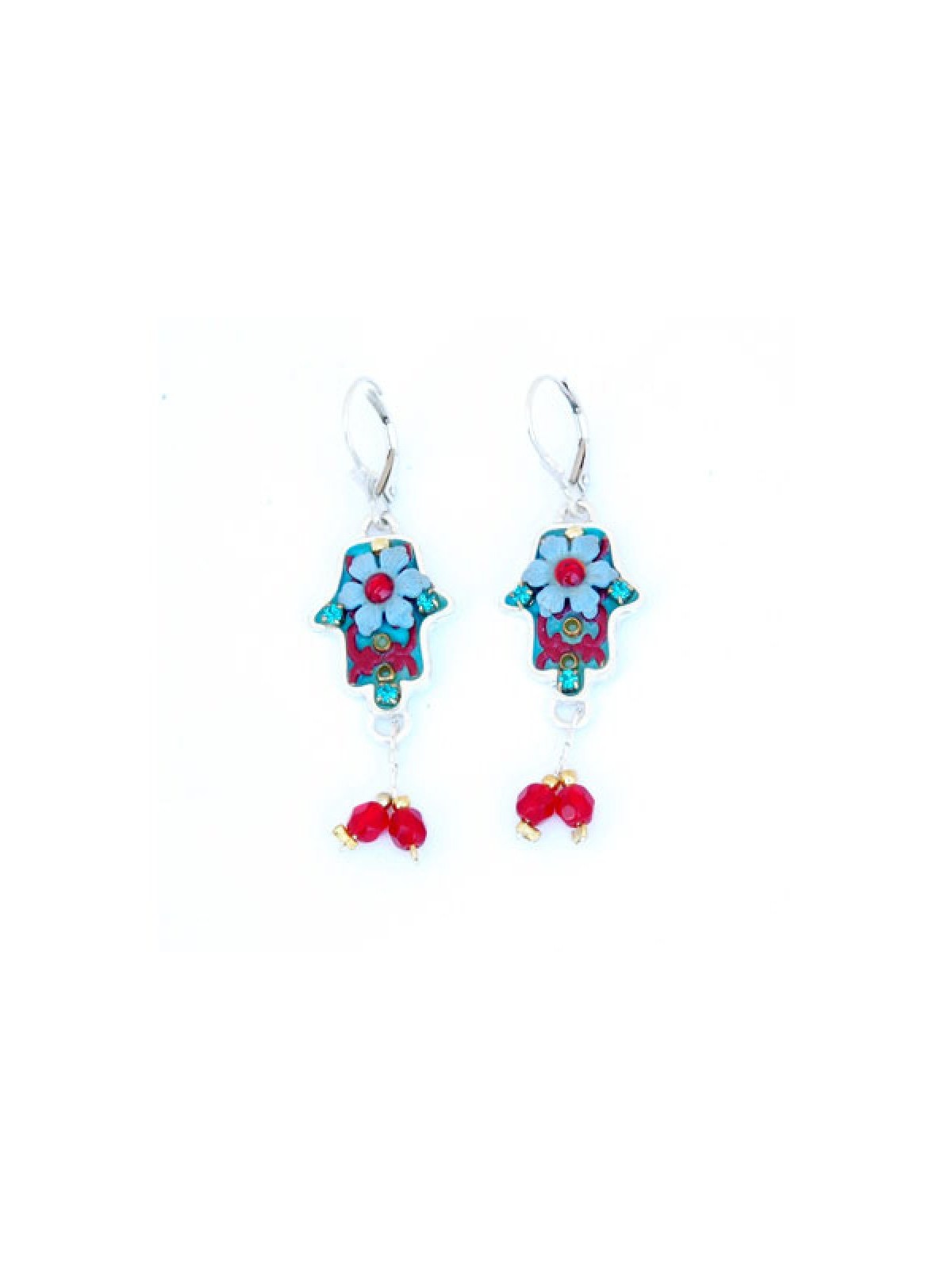 Blue Red Hamsa Earrings by Ester Shahaf | Earrings