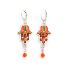Shades of Orange Hamsa Earrings by Ester Shahaf | Earrings