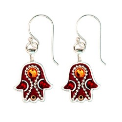 Maroon Hamsa Earrings by Ester Shahaf | Earrings