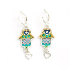 Green Heart Hamsa Earrings by Ester Shahaf | Earrings