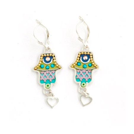 Green Heart Hamsa Earrings by Ester Shahaf | Earrings