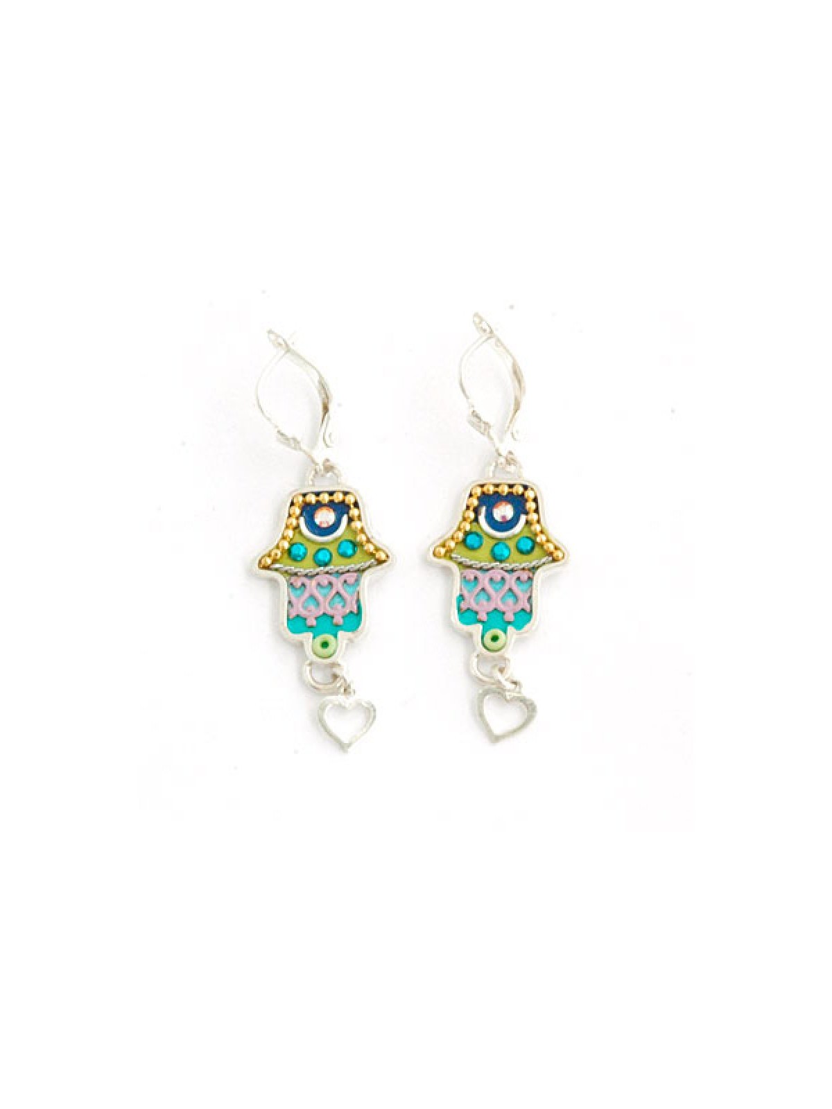 Green Heart Hamsa Earrings by Ester Shahaf | Earrings