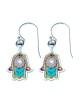 Turquoise Green Silver Hamsa Earrings by Ester Shahaf | Earrings