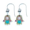 Turquoise Green Silver Hamsa Earrings by Ester Shahaf | Earrings