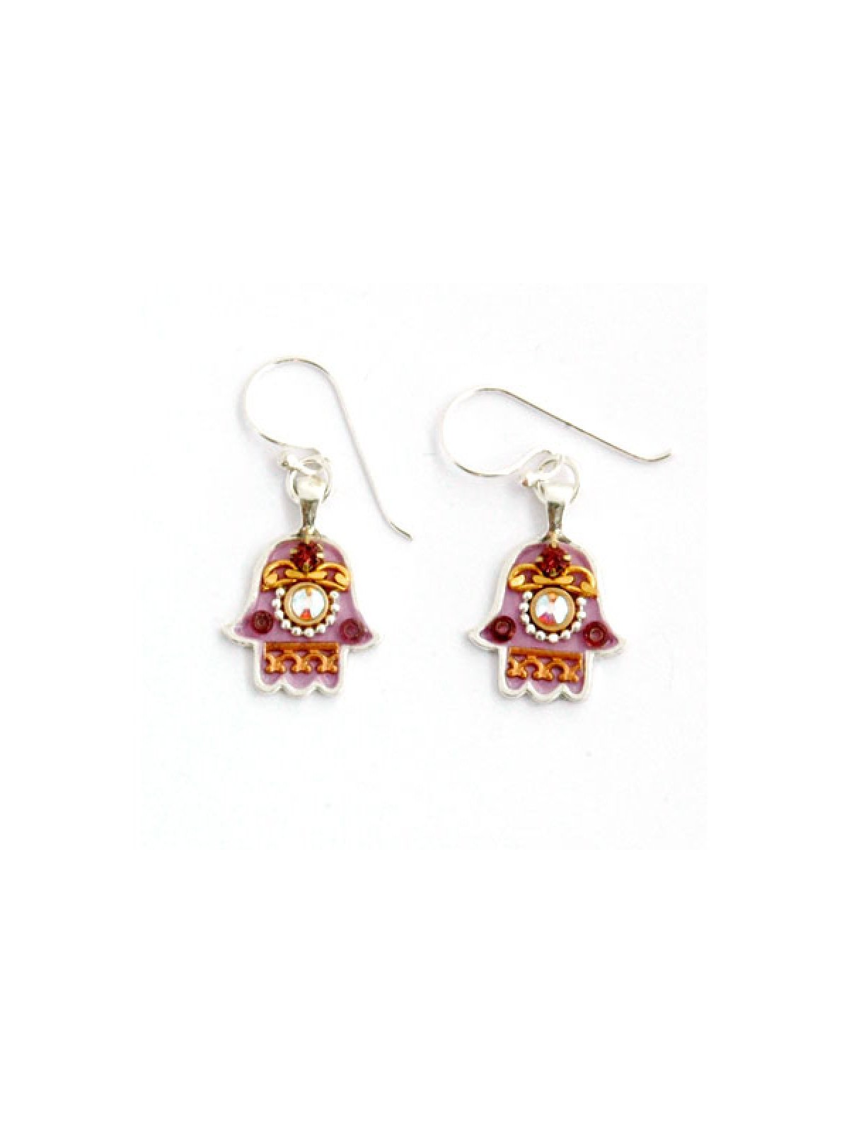 Silver Hamsa Earrings in Purple by Ester Shahaf | Earrings
