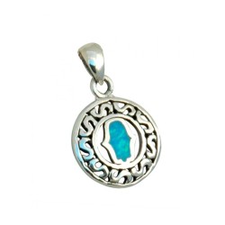 Silver and Opal Framed Hamsa Pendant | Hamsa Necklace