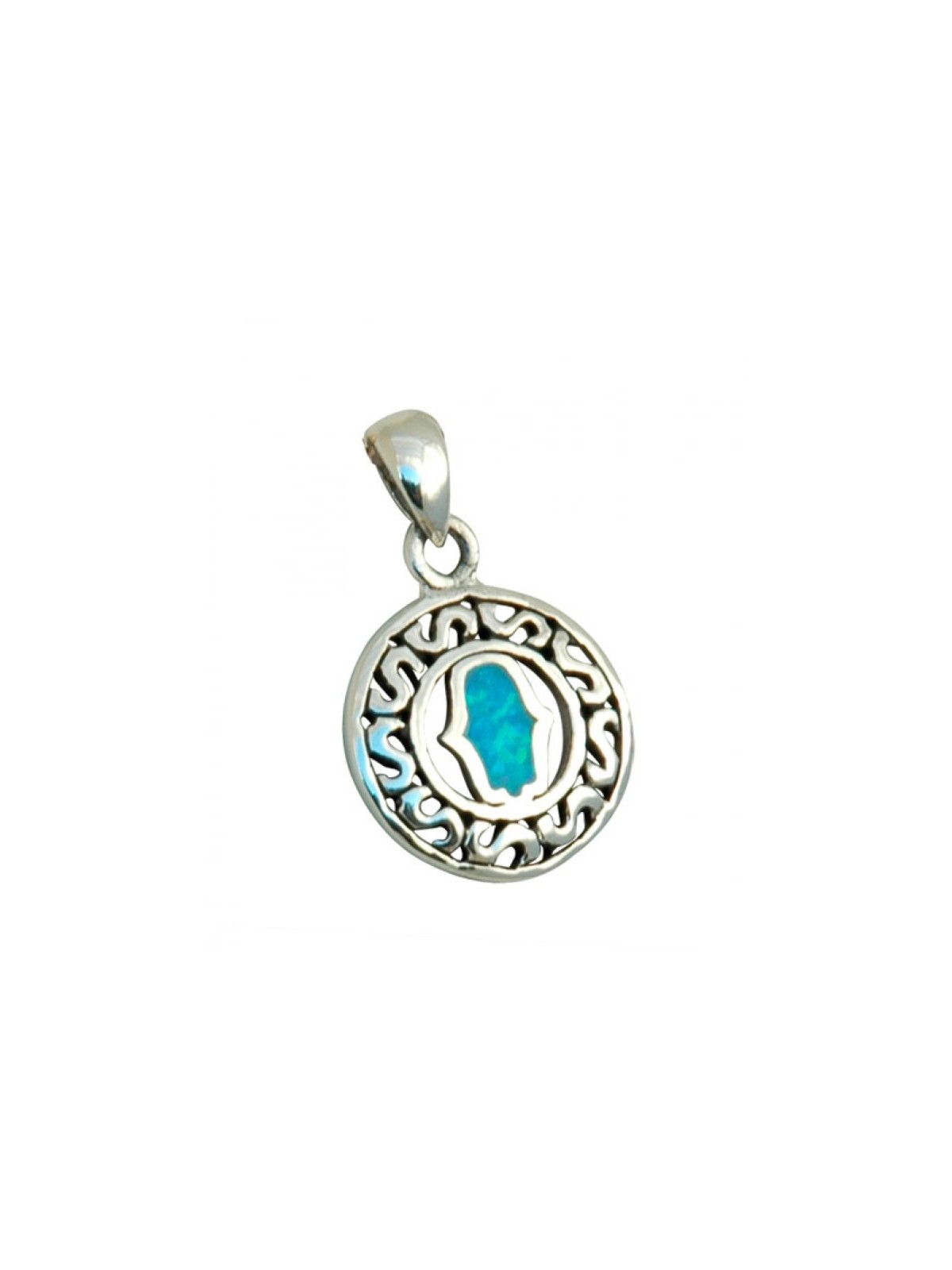 Silver and Opal Framed Hamsa Pendant | Hamsa Necklace