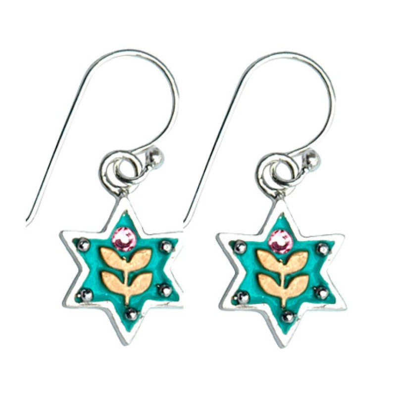 Flower Blue Star of David Earrings by Ester Shahaf | Earrings