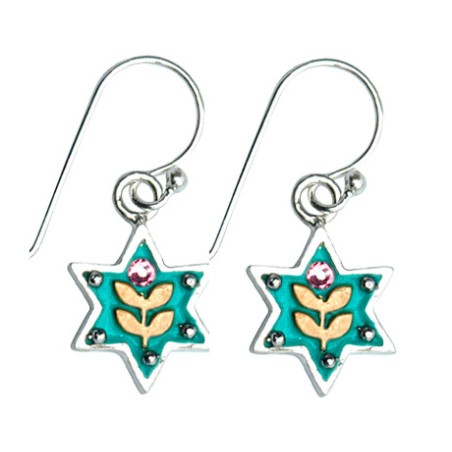 Flower Blue Star of David Earrings by Ester Shahaf | Earrings