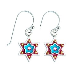 Blue Flower Star of David Earrings by Ester Shahaf | Earrings