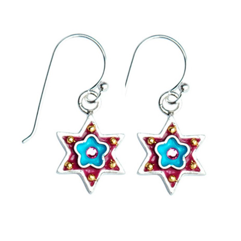 Blue Flower Star of David Earrings by Ester Shahaf | Earrings