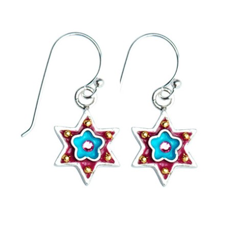 Blue Flower Star of David Earrings by Ester Shahaf | Earrings