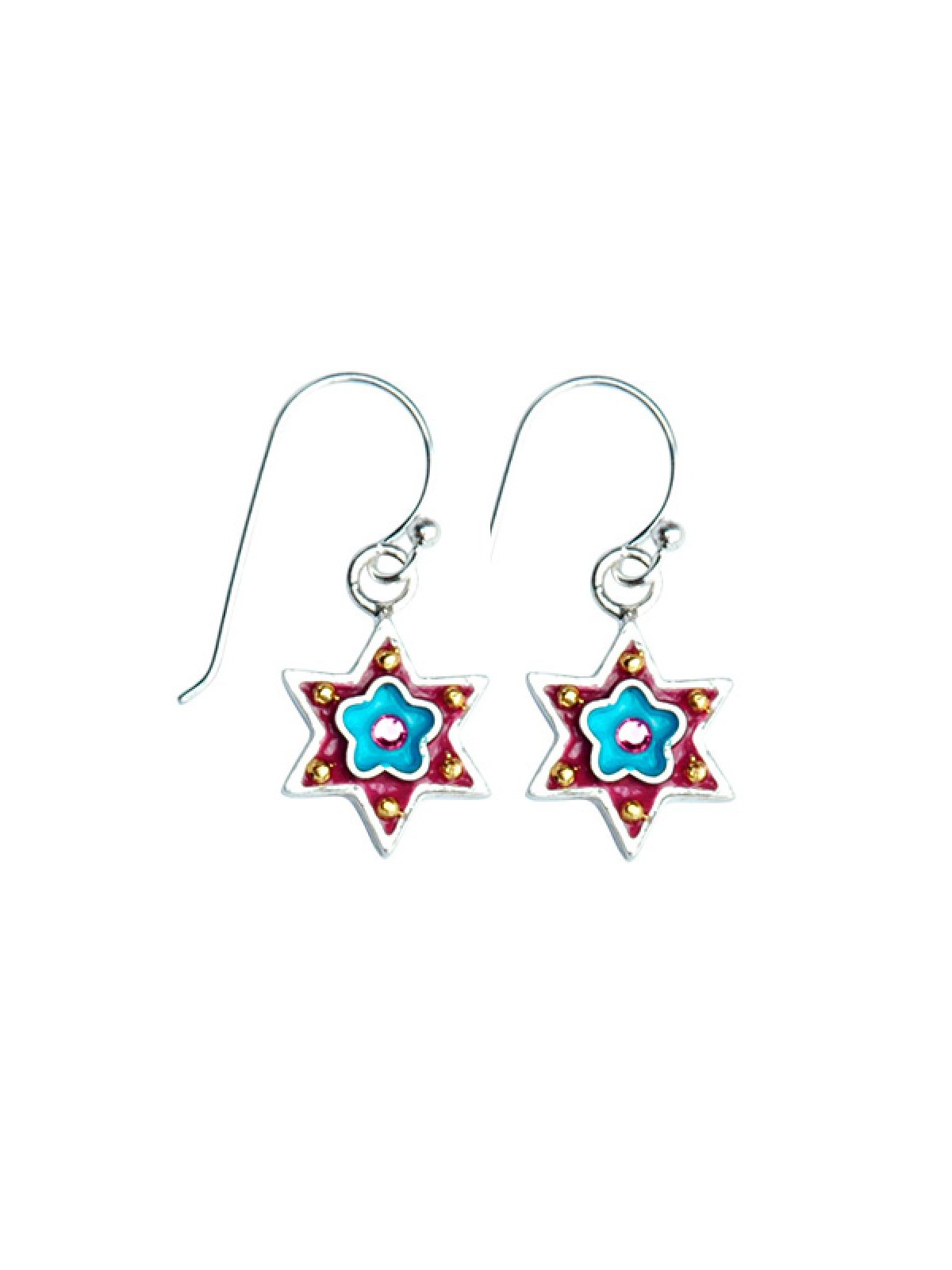 Blue Flower Star of David Earrings by Ester Shahaf | Earrings