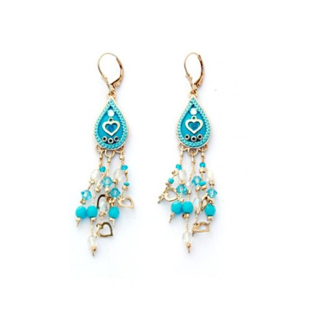 Blue Bead Heart Oriental Earrings by Es... | Earrings by Esther Shahaf