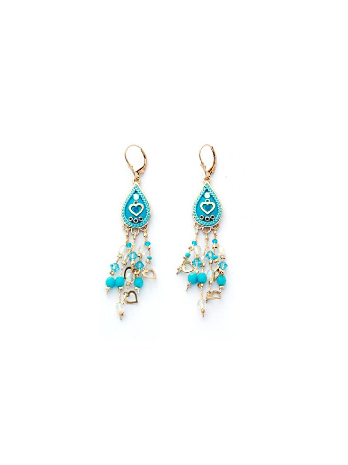 Blue Bead Heart Oriental Earrings by Es... | Earrings by Esther Shahaf
