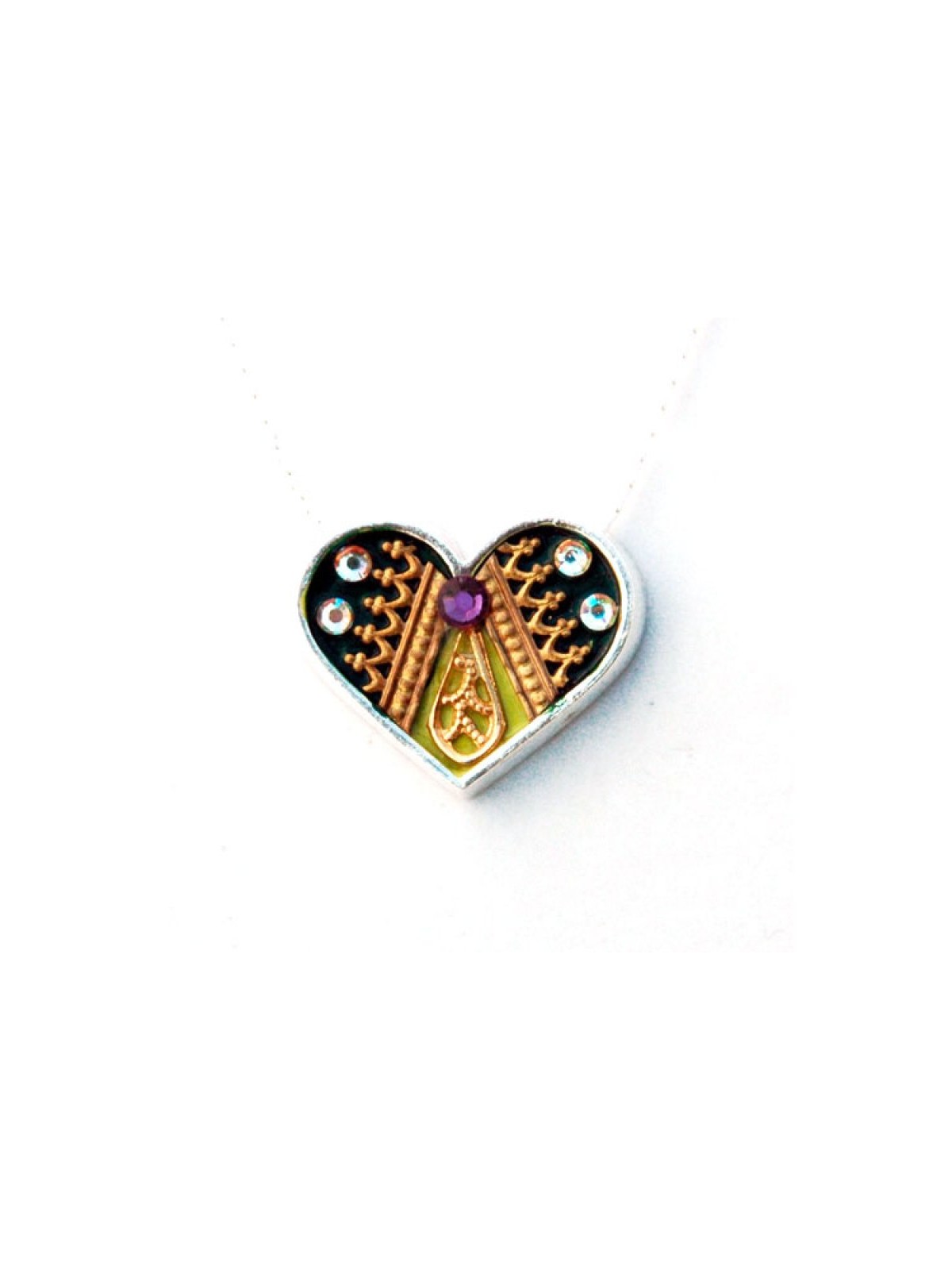 Shahaf Heart Necklace in Green and Gold | Necklaces by Esther Shahaf