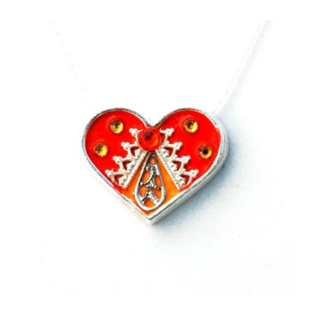 Silver Heart Necklace in Orange and Re... | Necklaces by Esther Shahaf